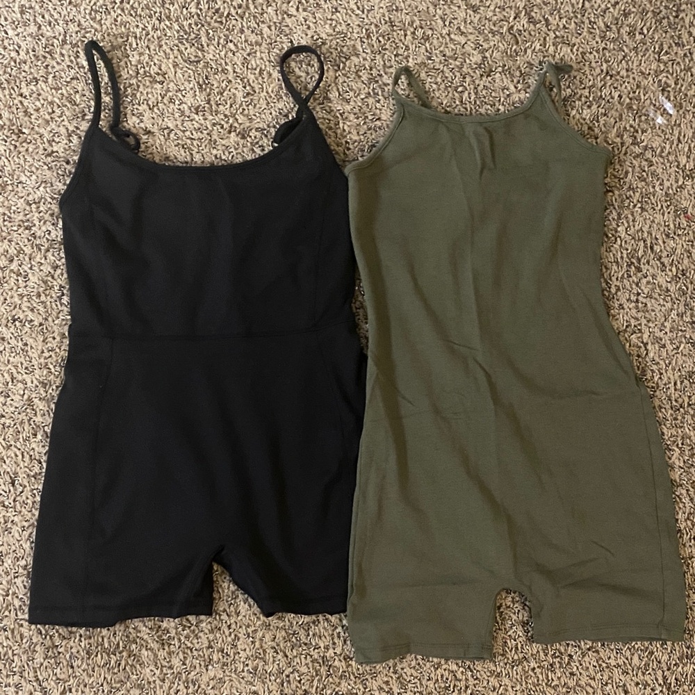 Black and Olive Green Romper Set